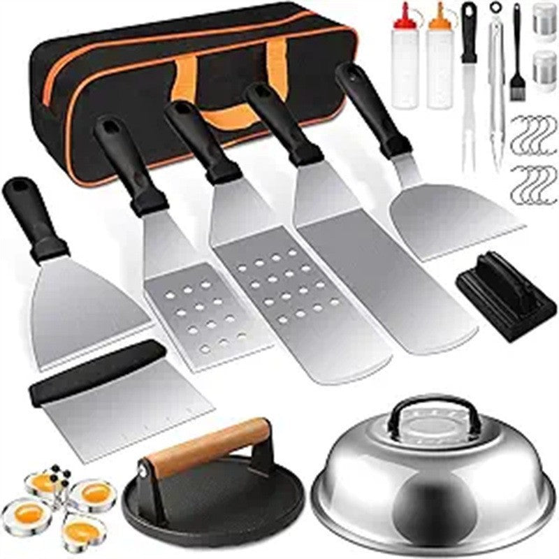 Kit BBQ Plancha Inox — Spatules, Presse-Burger, Dôme & Accessoires | Sac de Transport Inclus