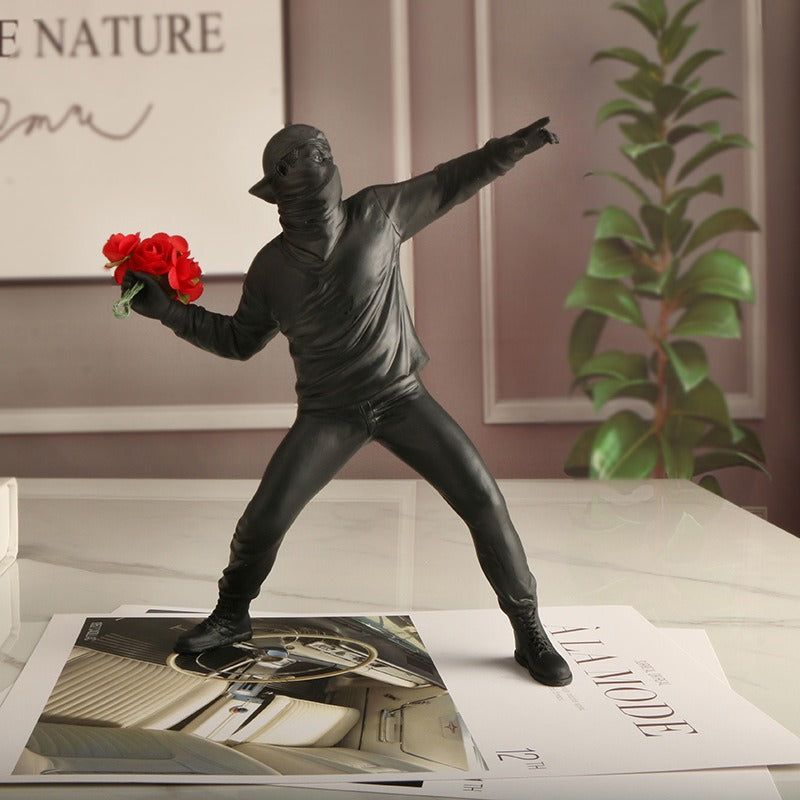 Tableau Banksy Garçon aux Fleurs — Résine Synthétique, Finition Détaillée | Décoration Murale Street Art