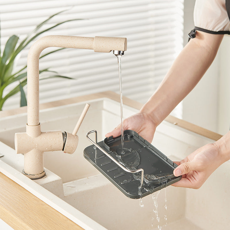 Distributeur de Savon Cuisine 2-en-1 — Pompe & Rangement, Inox + ABS | Compatible Savon, Vaisselle & Lotion
