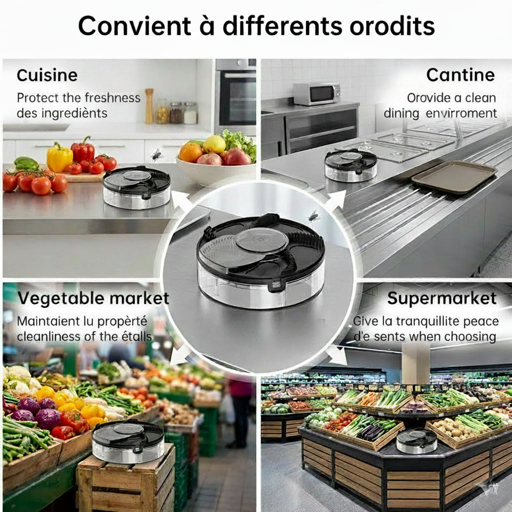 Piège à Mouches Automatique — Système Rotatif Silencieux, Sans Produits Chimiques | Cuisine, Salon & Terrasse