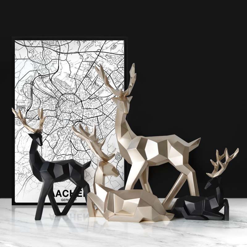 Figurine Cerf Porte-Bonheur en Résine — 2 Postures, Style Minimaliste | Décoration Salon & Cadeau