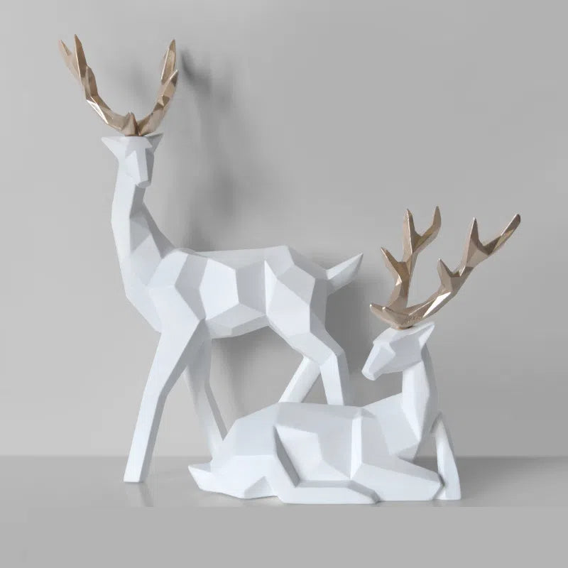 Figurine Cerf Porte-Bonheur en Résine — 2 Postures, Style Minimaliste | Décoration Salon & Cadeau