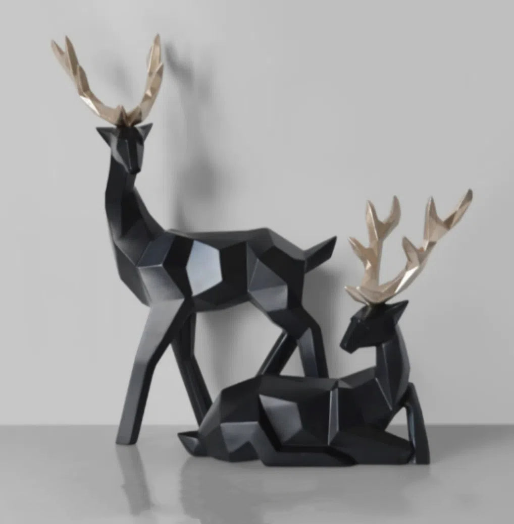 Figurine Cerf Porte-Bonheur en Résine — 2 Postures, Style Minimaliste | Décoration Salon & Cadeau