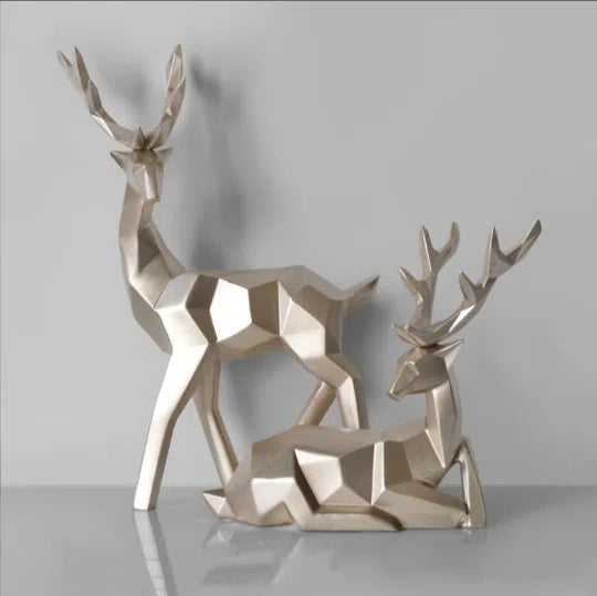 Figurine Cerf Porte-Bonheur en Résine — 2 Postures, Style Minimaliste | Décoration Salon & Cadeau