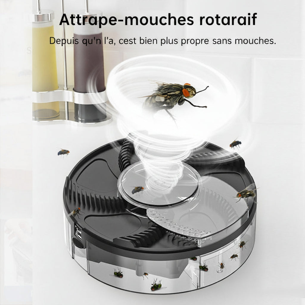 Piège à Mouches Automatique — Système Rotatif Silencieux, Sans Produits Chimiques | Cuisine, Salon & Terrasse