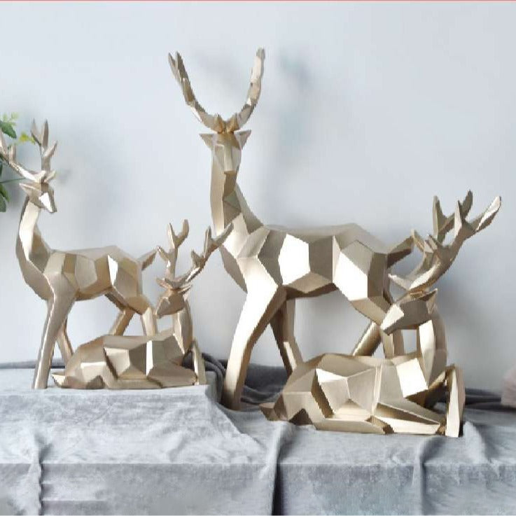Figurine Cerf Porte-Bonheur en Résine — 2 Postures, Style Minimaliste | Décoration Salon & Cadeau