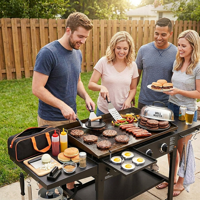 Kit BBQ Plancha Inox — Spatules, Presse-Burger, Dôme & Accessoires | Sac de Transport Inclus