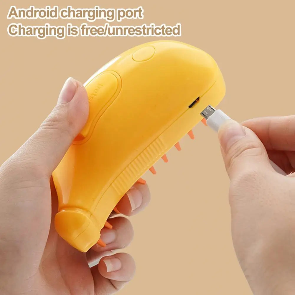 Brosse Toilettage Forme Banane — Vapeur Intégrée, Rechargeable USB, Pointes Arrondies | Anti-Poils