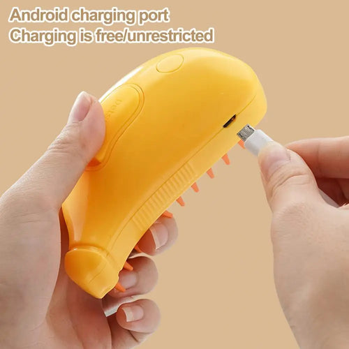 Brosse Toilettage Forme Banane — Vapeur Intégrée, Rechargeable USB, Pointes Arrondies | Anti-Poils