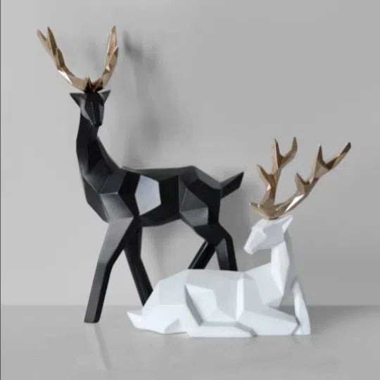 Figurine Cerf Porte-Bonheur en Résine — 2 Postures, Style Minimaliste | Décoration Salon & Cadeau