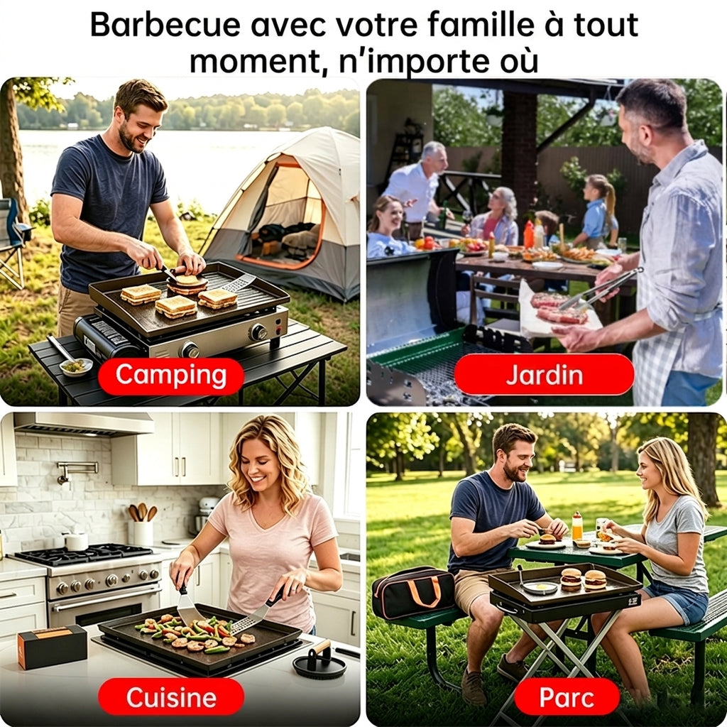 Kit BBQ Plancha Inox — Spatules, Presse-Burger, Dôme & Accessoires | Sac de Transport Inclus