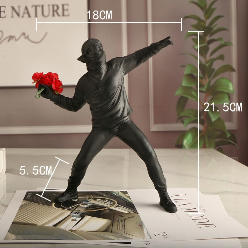 Tableau Banksy Garçon aux Fleurs — Résine Synthétique, Finition Détaillée | Décoration Murale Street Art