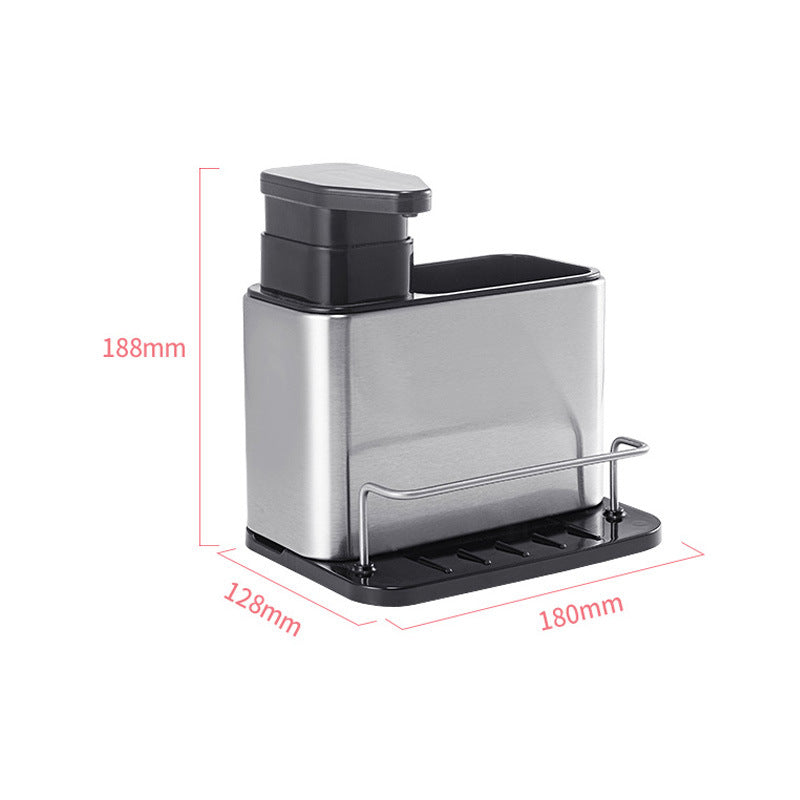 Distributeur de Savon Cuisine 2-en-1 — Pompe & Rangement, Inox + ABS | Compatible Savon, Vaisselle & Lotion