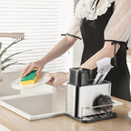 Distributeur de Savon Cuisine 2-en-1 — Pompe & Rangement, Inox + ABS | Compatible Savon, Vaisselle & Lotion