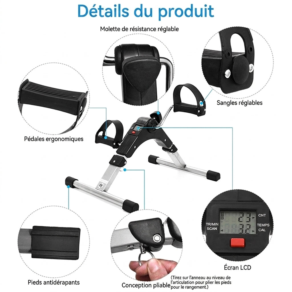 Vélo Pédalier de Bureau avec Écran LCD — Résistance Réglable, Bras & Jambes | Compact & Silencieux